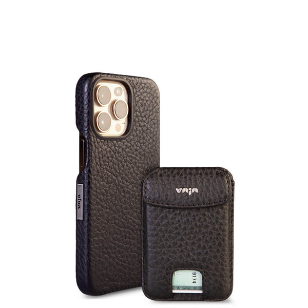 2 in 1 iPhone 15 Pro Leather Case with Silver Accents - Vaja