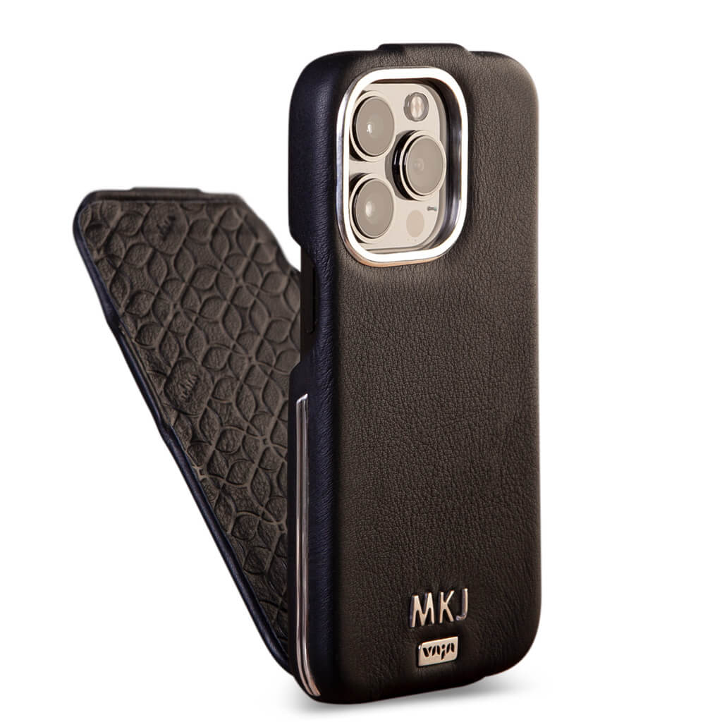 Custom Silver Top iPhone 14 Pro leather case - Vaja