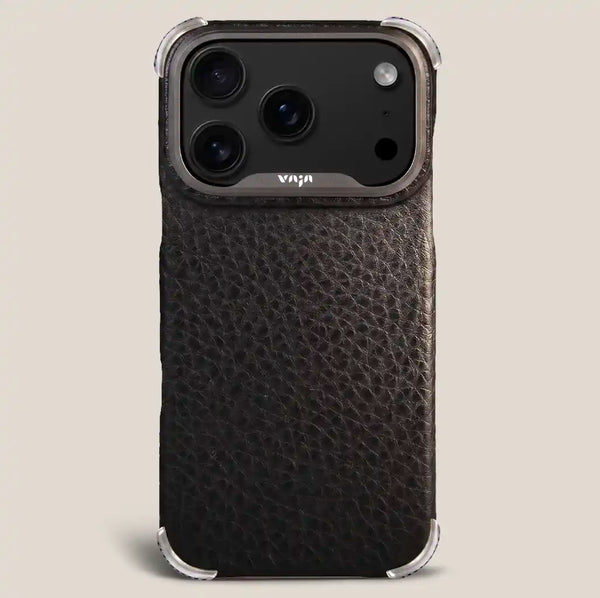 Vaja Buckler leather case for iPhone 18 Pro with stainless steel corners
