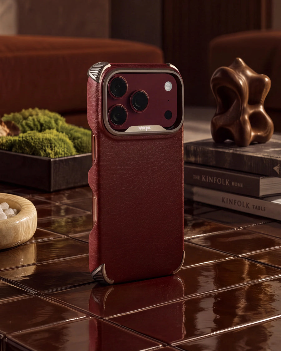 A finished custom Vaja Buckler Grip for iPhone 18 Pro