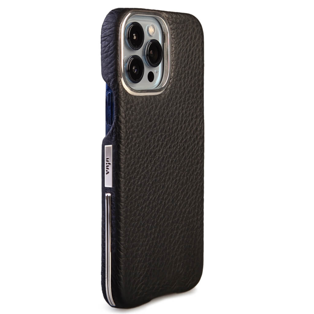 Custom V-Mag Silver Leather Case for iPhone 15 Pro Max - Vaja
