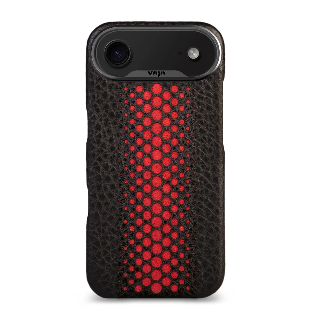 Grip – iPhone 17 Air leather case V-Magsafe - Dotted Black and Rosso