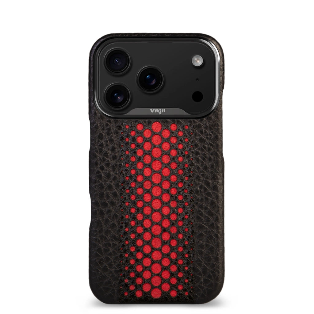 Grip – iPhone 17 Pro leather case V-Magsafe - Dotted Black and Rosso