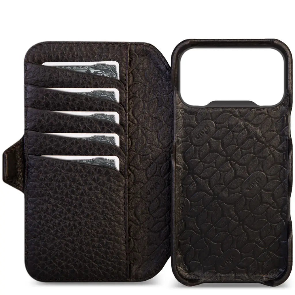 Handcrafted iPhone 17 Pro Max wallet case with RFID-secure card slots Floater Indigo Handcrafted iPhone 17 Pro Max wallet case with RFID-secure card slots Floater Indigo