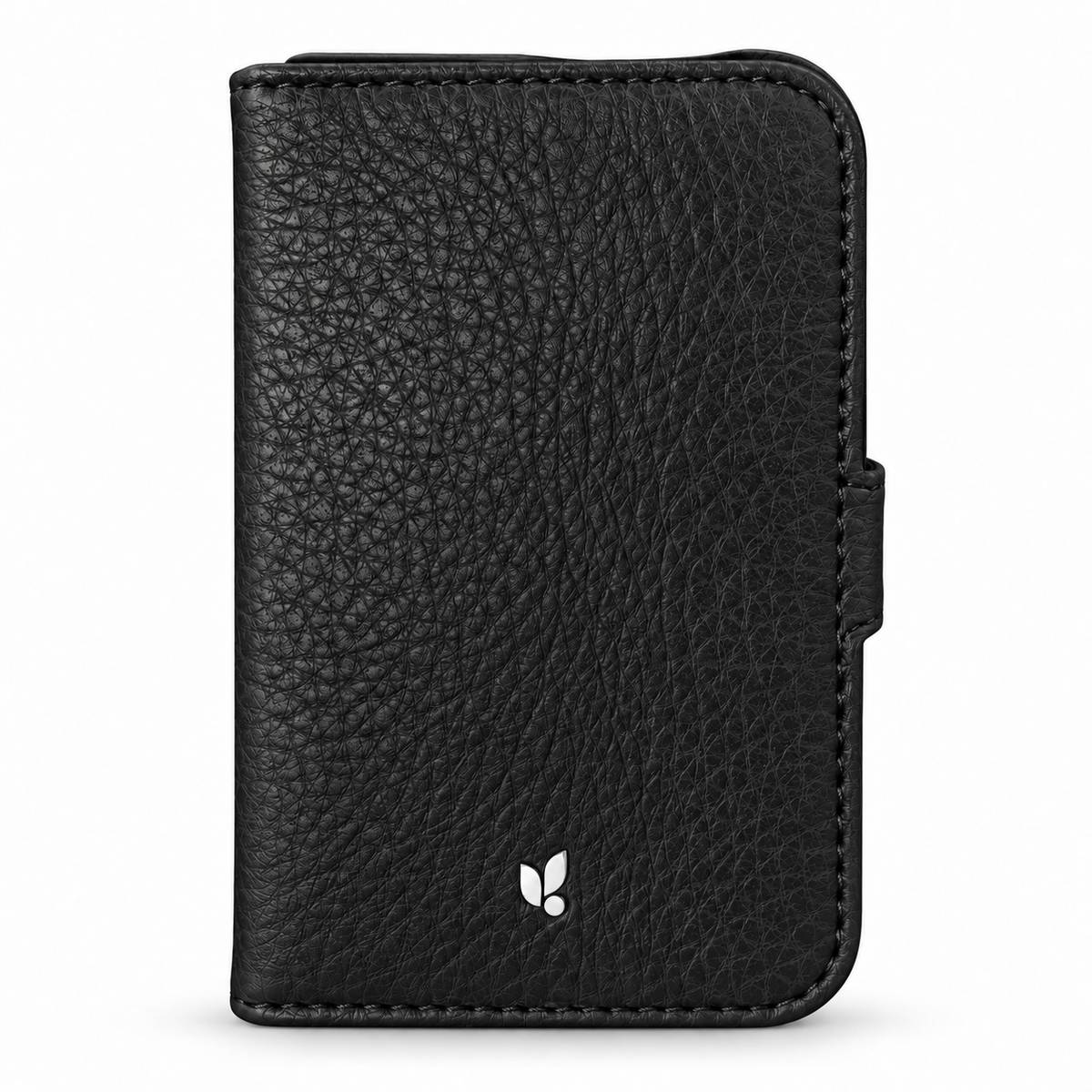 Folio iPhone Duo Leather Case in Floater Black, front view - Vaja