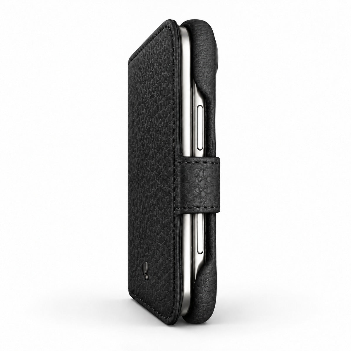 Folio iPhone Duo Leather Case in Floater Black, side profile - Vaja