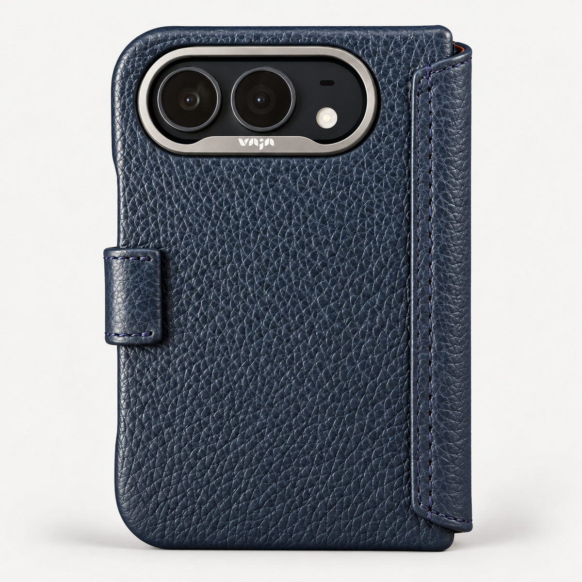 Folio iPhone Duo Leather Case in Floater Indigo, back view - Vaja