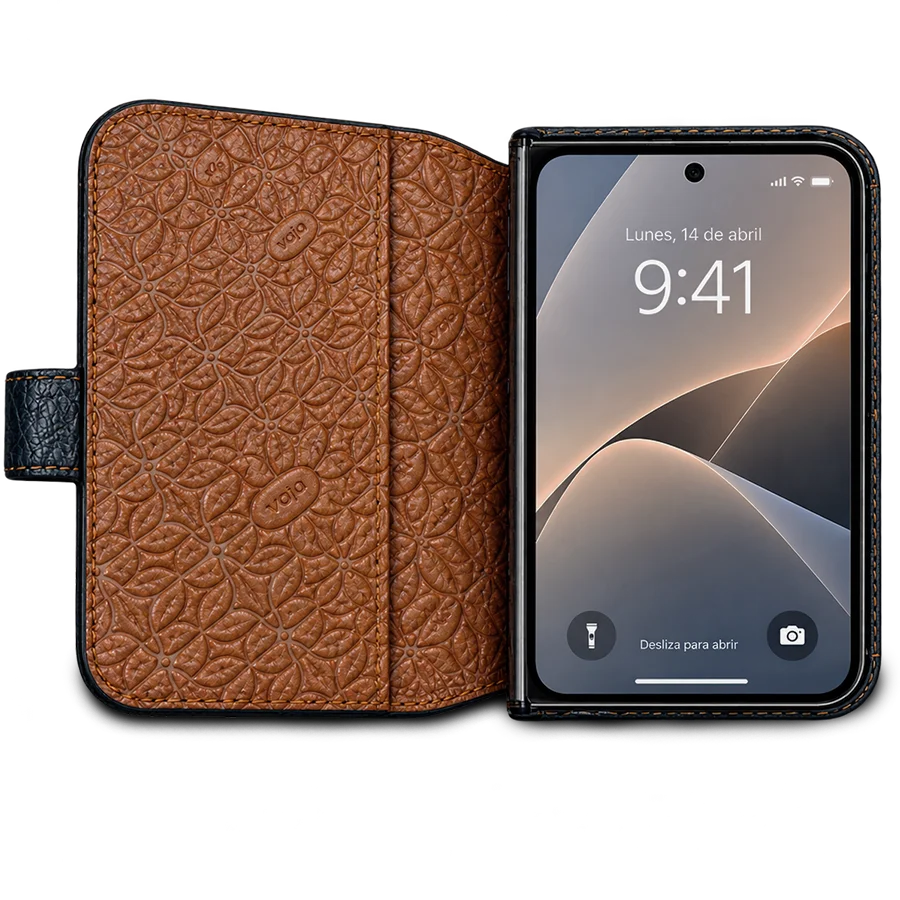 iPhone Duo Folio Leather Case by Vaja, handcrafted in full-grain leather from Patagonia, Argentina