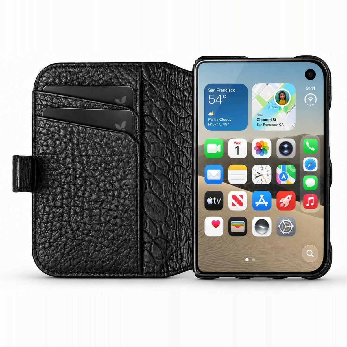 Wallet iPhone Duo Leather Case in Floater Black - Vaja