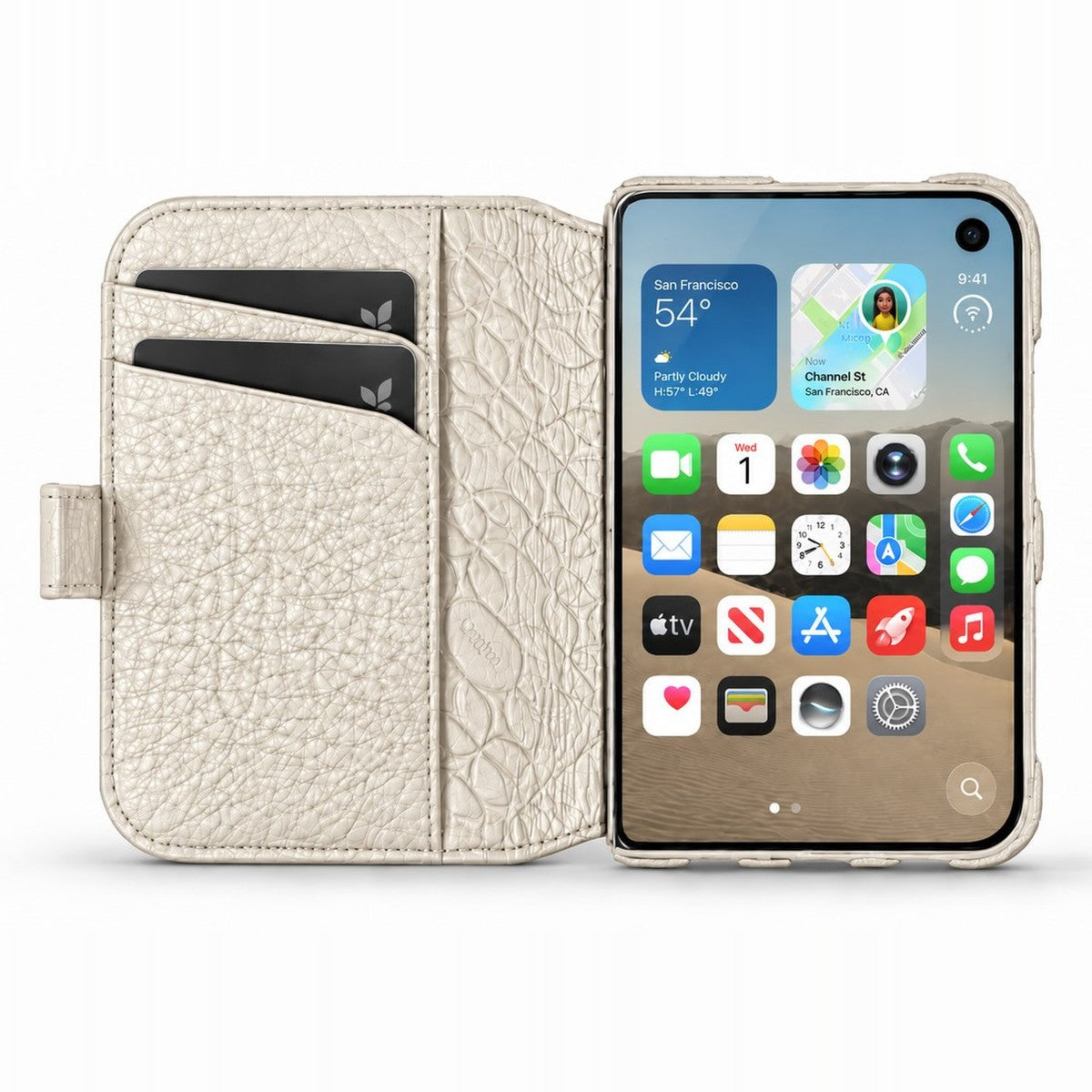 Wallet iPhone Duo Leather Case in Floater Latte - Vaja