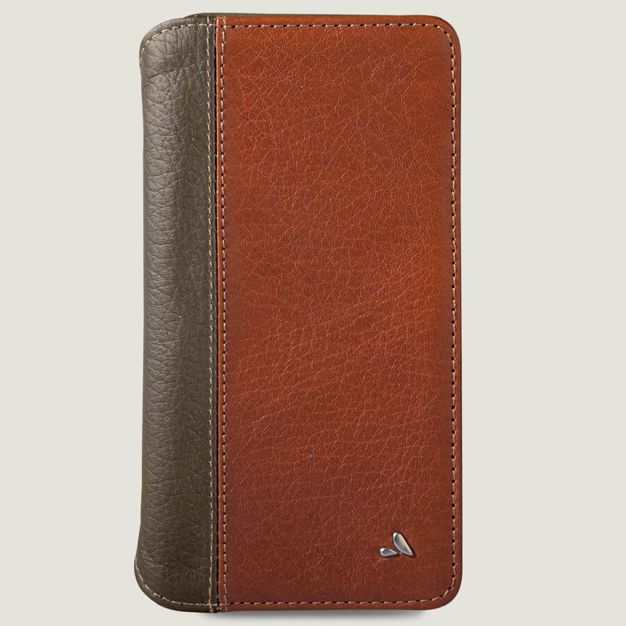 Wallet LP - iPhone Xs Max Leather Case - Floater Stone Gray and Saddle Tan