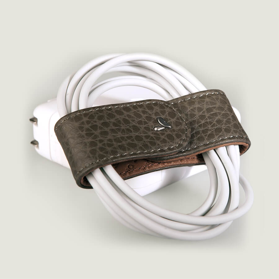 Leather Bow Cord Organizer - Floater Olive Night