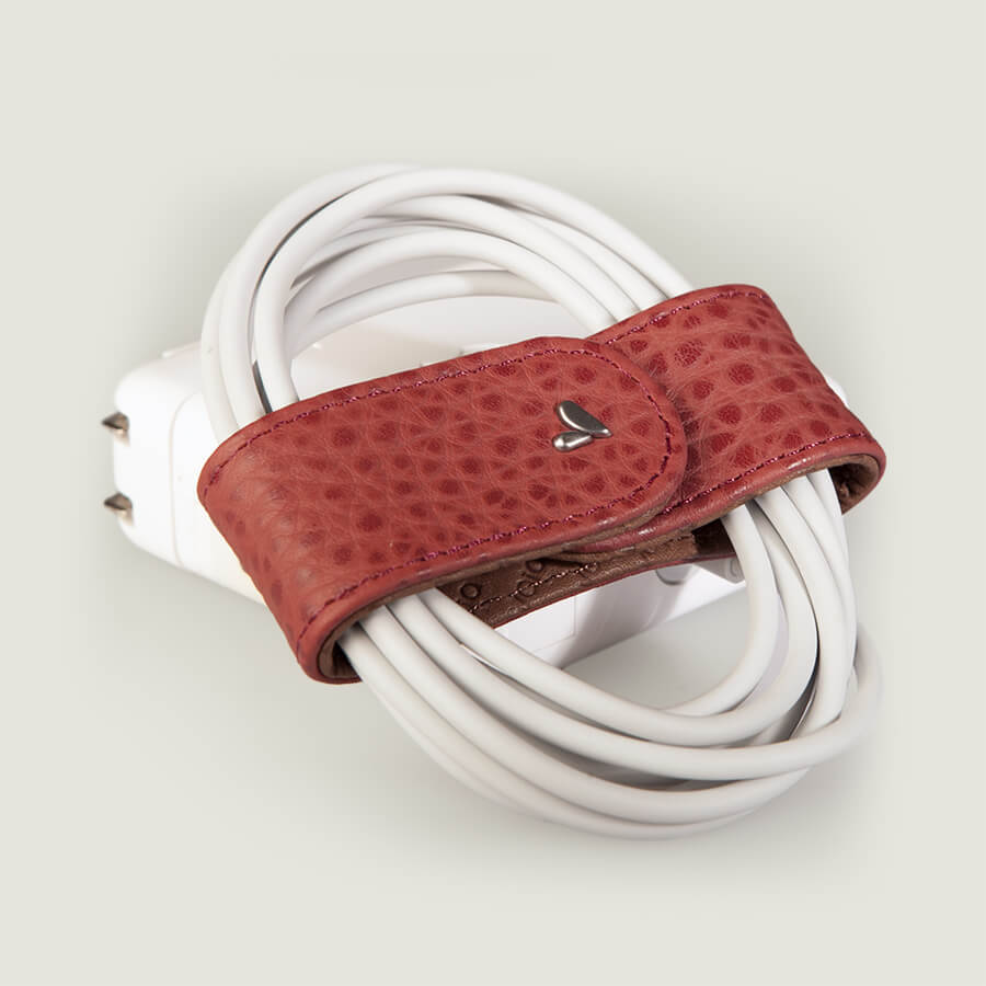 Leather Bow Cord Organizer - Floater Pompeian Red