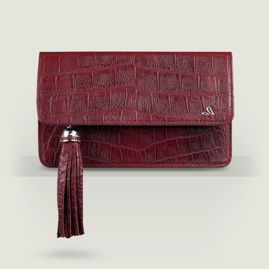 Alma Leather Clutch - Bridge Croco-Chili