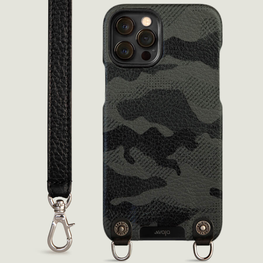 Crossbody iPhone 12 Pro Max leather case with magsafe - Floater Camo Beetle
