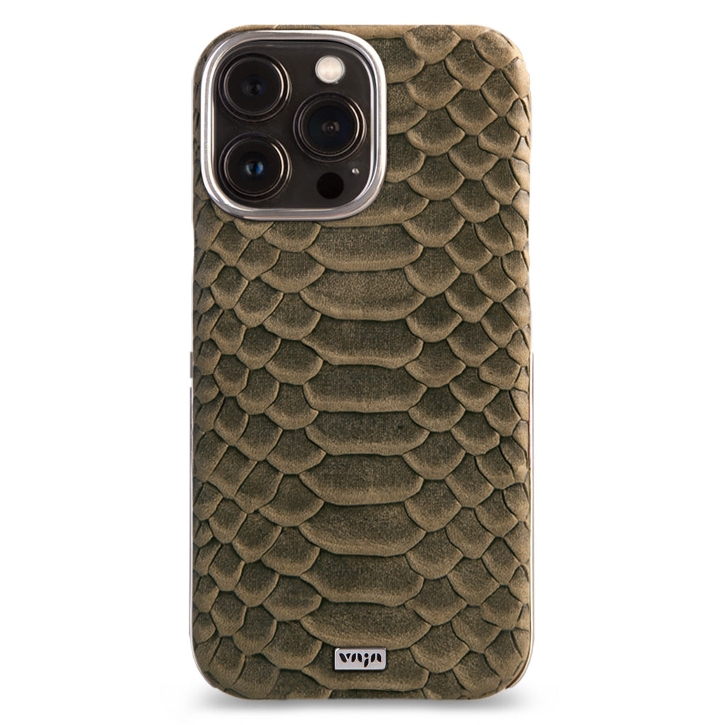 Custom Silver Kobra Grip iPhone 14 Pro Max leather case - Vaja