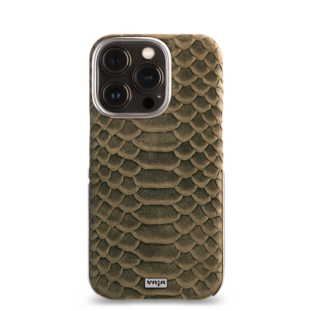 Custom Silver Kobra Grip iPhone 14 Pro leather case - Vaja