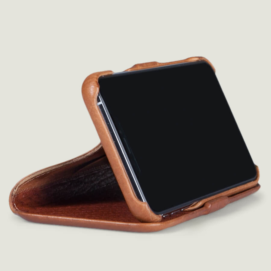 Folio Wallet Stand iPhone Xs Max Leather Case - Bridge Saddle Tan
