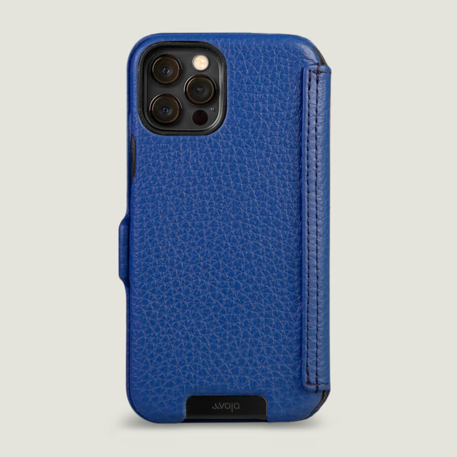 For Iphone 12 Iphone 12 Pro Open Camera Hole Luxury Side Magnetic Button  Card Id Holder Pu Leather Case Cover - Dark Blue 