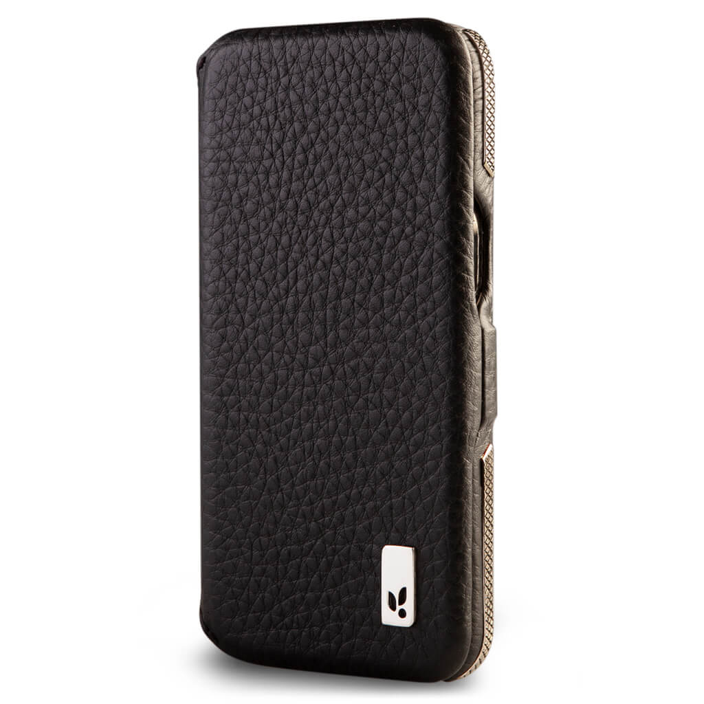 Custom Silver Folio iPhone 14 Pro Max leather case - Vaja