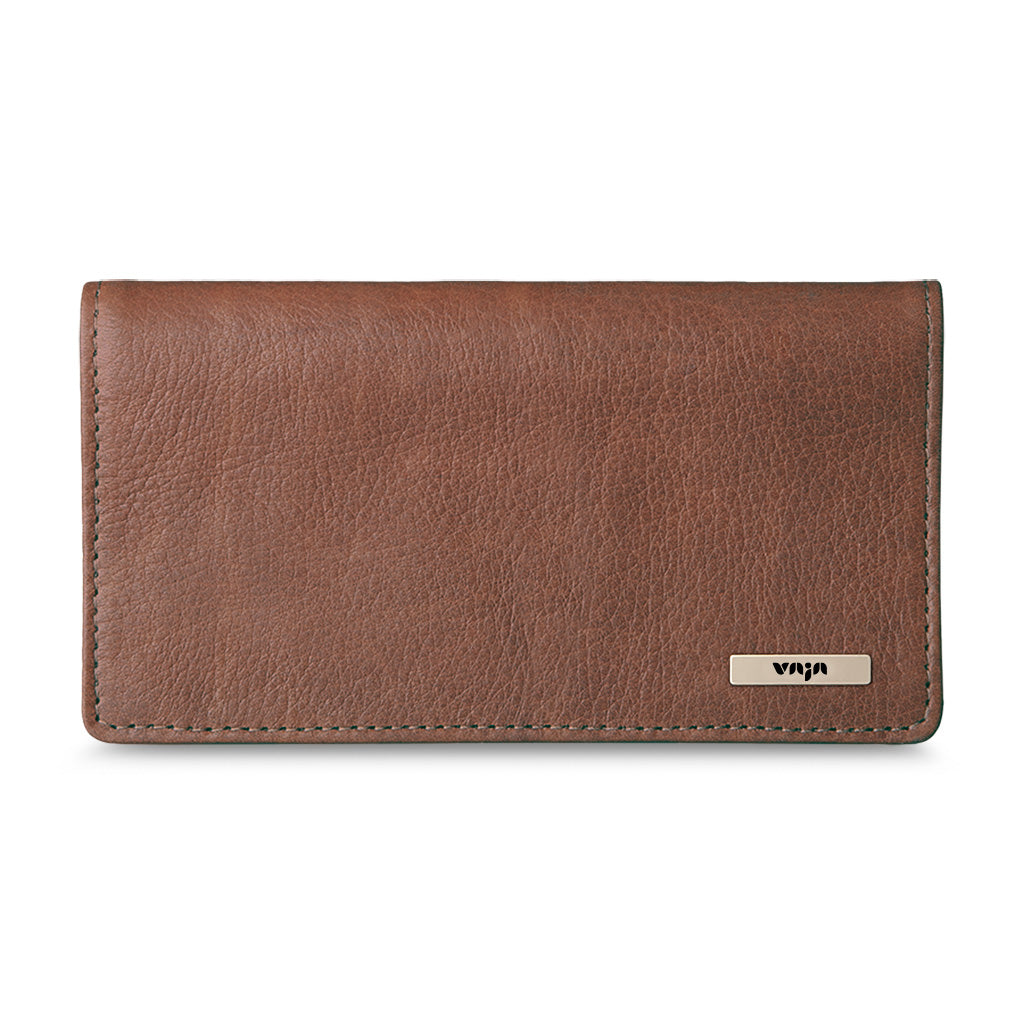 Leather Checkbook Cover - Bridge Tabaco