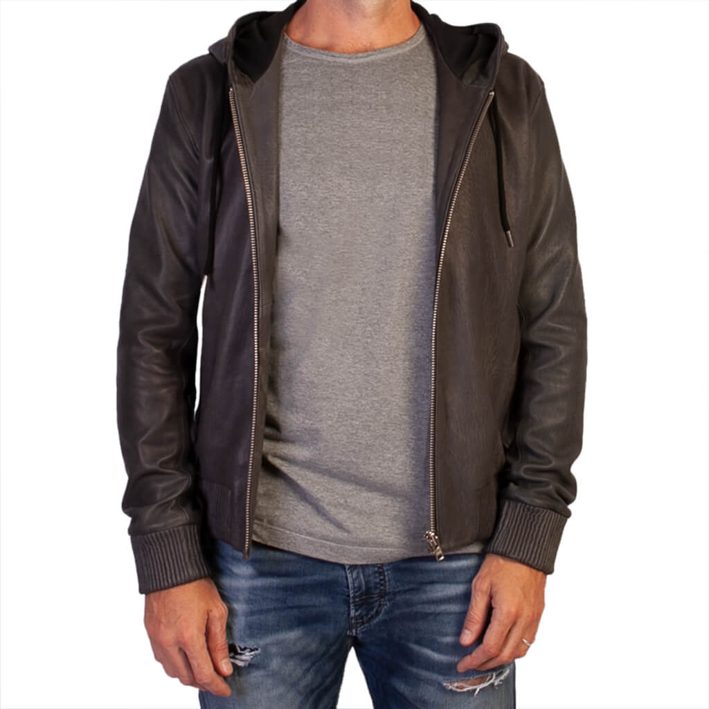 Luca Designs Men's Hood Leather Jacket