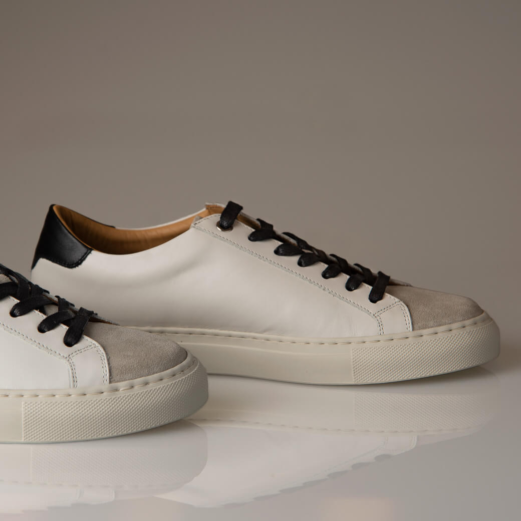 Urban White &amp; Grey Leather Sneakers - Vaja