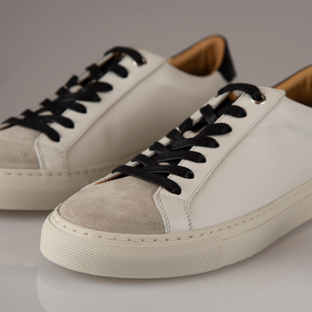 Urban White &amp; Grey Leather Sneakers - Vaja