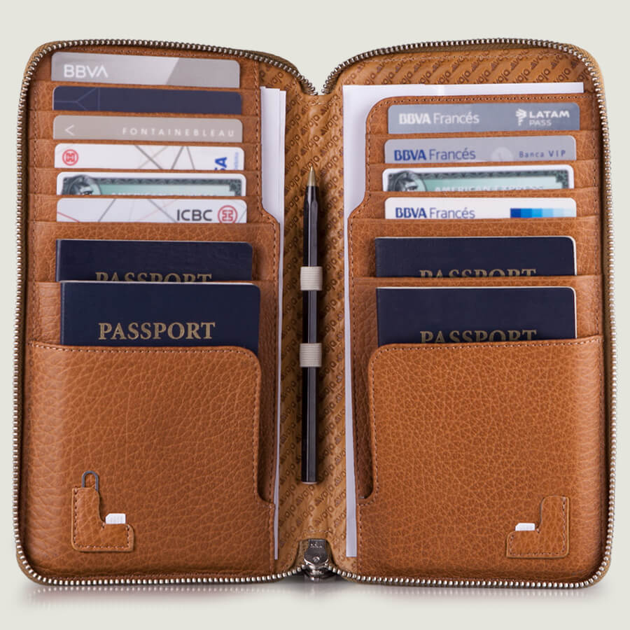 Brown Leather Passport Holder with Foldable Boarding Pass Pocket By Brune & Bareskin