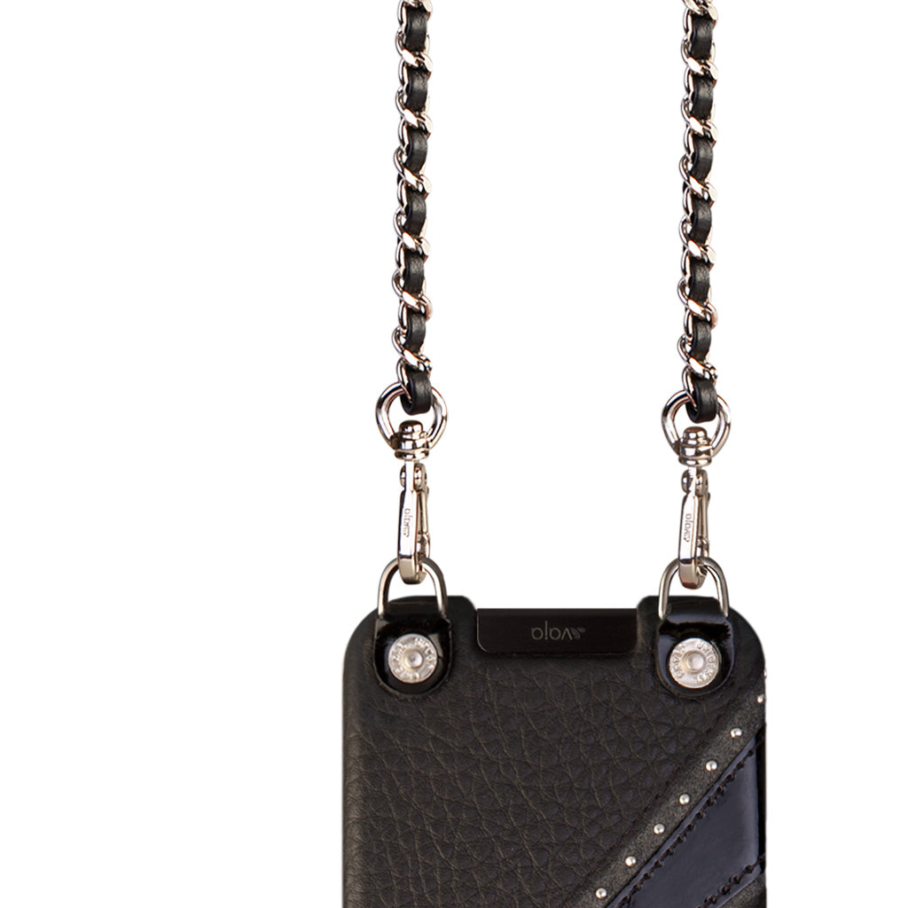 Effortlessly Chic iPhone 12 Crossbody Leather Case - Floater Black