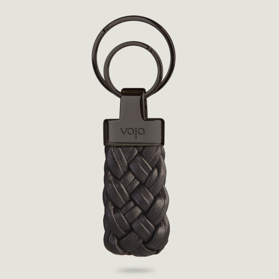 Trenzao leather key ring - Sand Black and Peltre