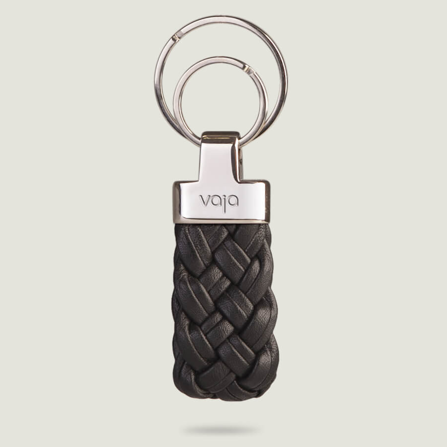 Trenzao leather key ring - Sand Black
