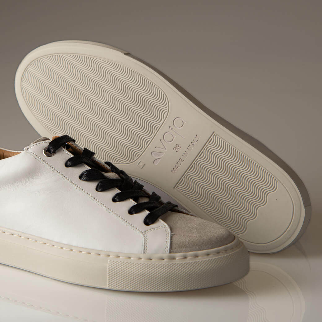 Urban White &amp; Grey Leather Sneakers - Vaja