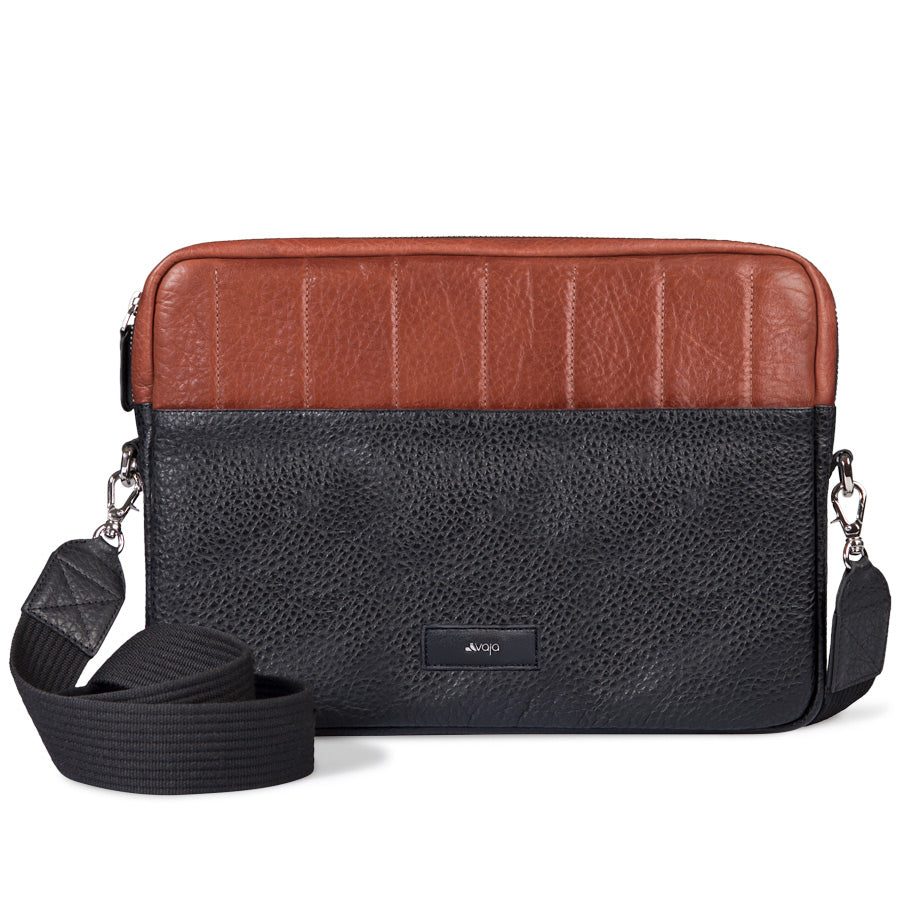13" Padded Leather Bag - Floater Black and Bridge Saddle Tan