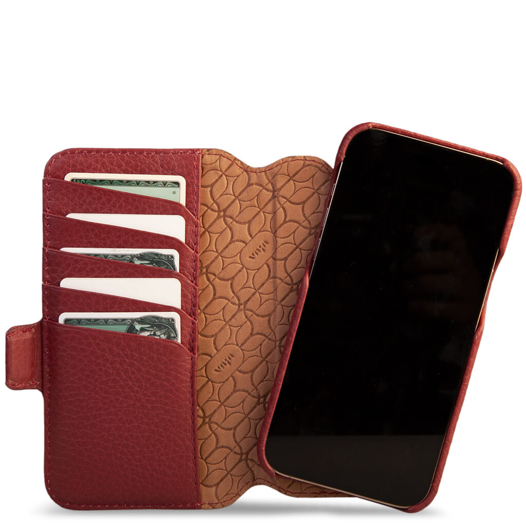 V-Mag iPhone 15 Pro Leather Case + V-Mag Wallet wrap. - Vaja