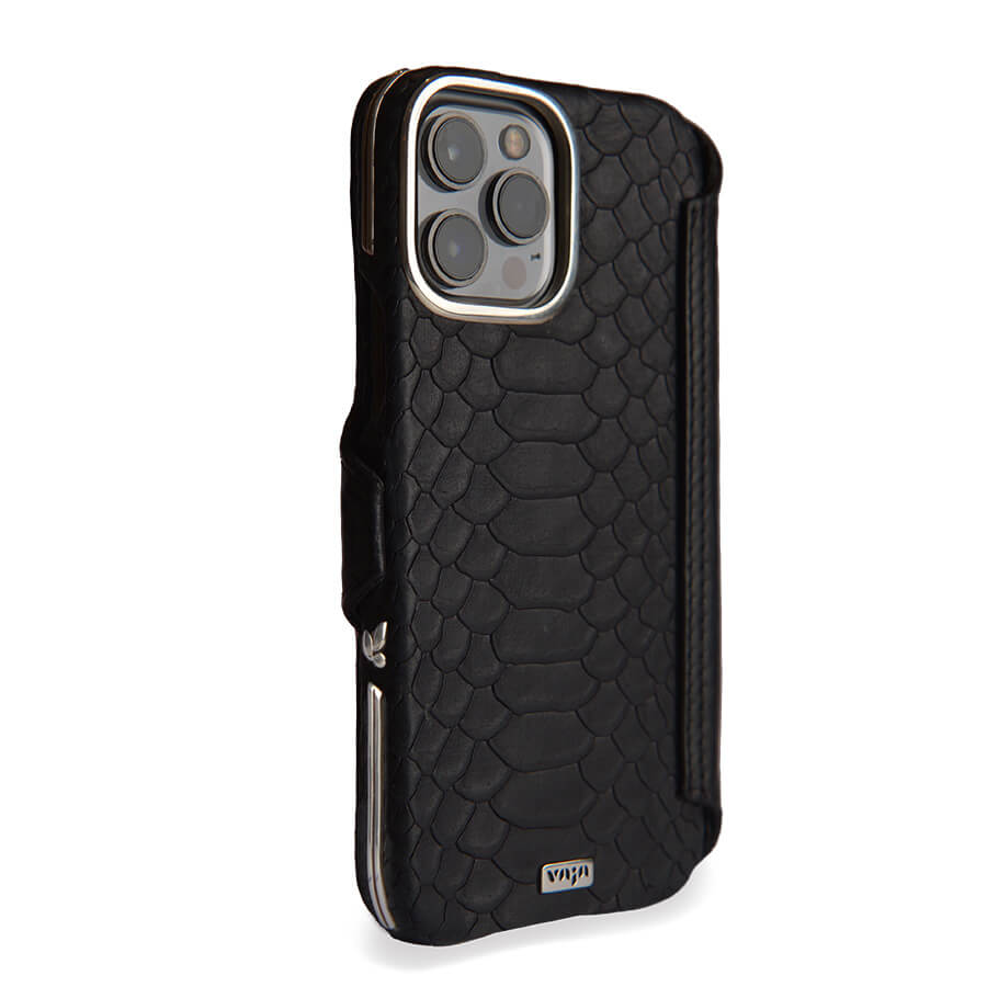 Custom Silver Kobra Wallet iPhone 14 Pro Max leather case - Vaja