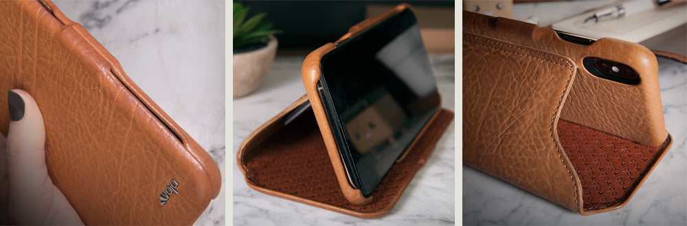 Folio Wallet Stand iPhone Xs Max Leather Case - Vaja