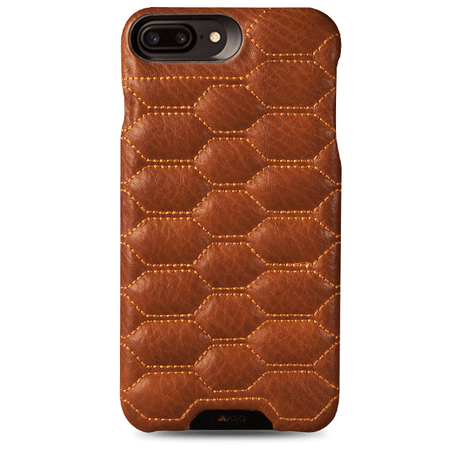 Grip Matelasse iPhone 8 Plus Quilted Leather Case - B Saddle Tan w/Tan thread