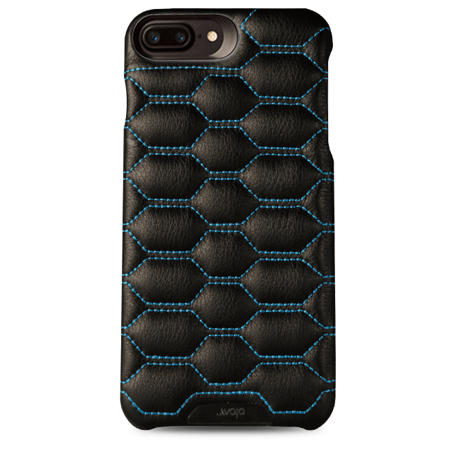 Grip Matelasse iPhone 8 Plus Quilted Leather Case - C Black w Blue thread