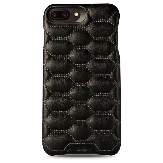 Grip Matelasse iPhone 8 Plus Quilted Leather Case - C Black w Grey thread