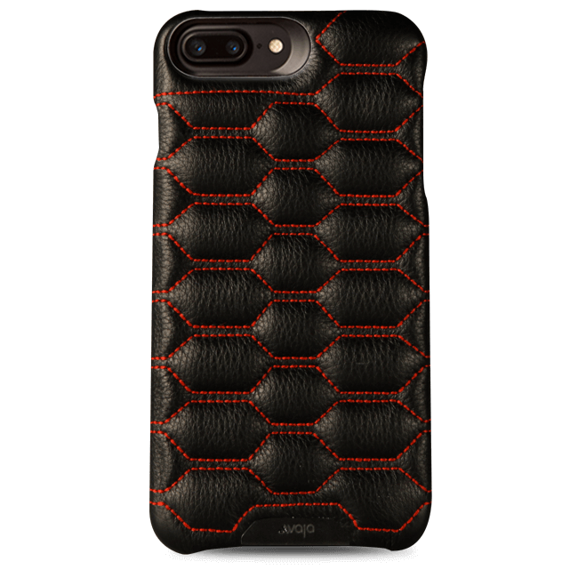 Grip Matelasse iPhone 8 Plus Quilted Leather Case - C Black w Red thread