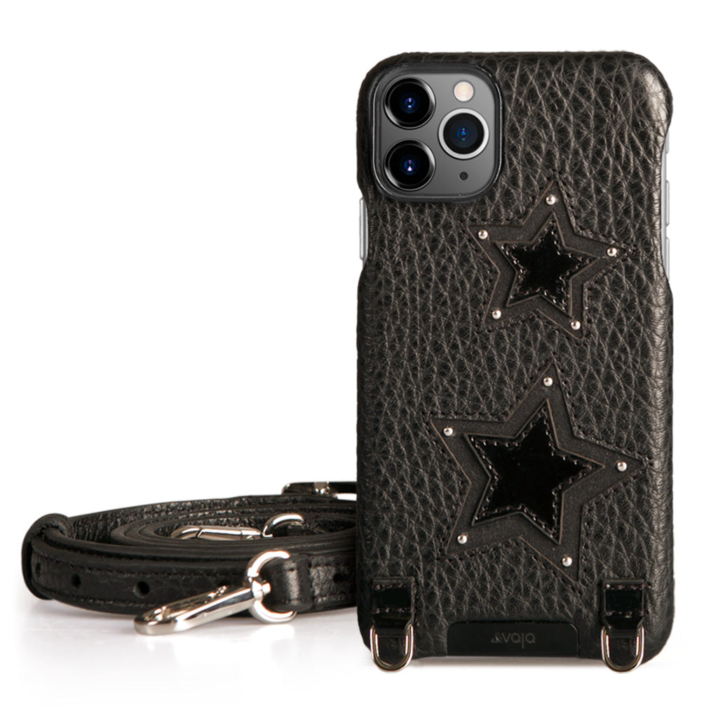 Vaja Stock Sailor Grip iPhone 11 Pro Leather Case Black Pointille and Caterina Black