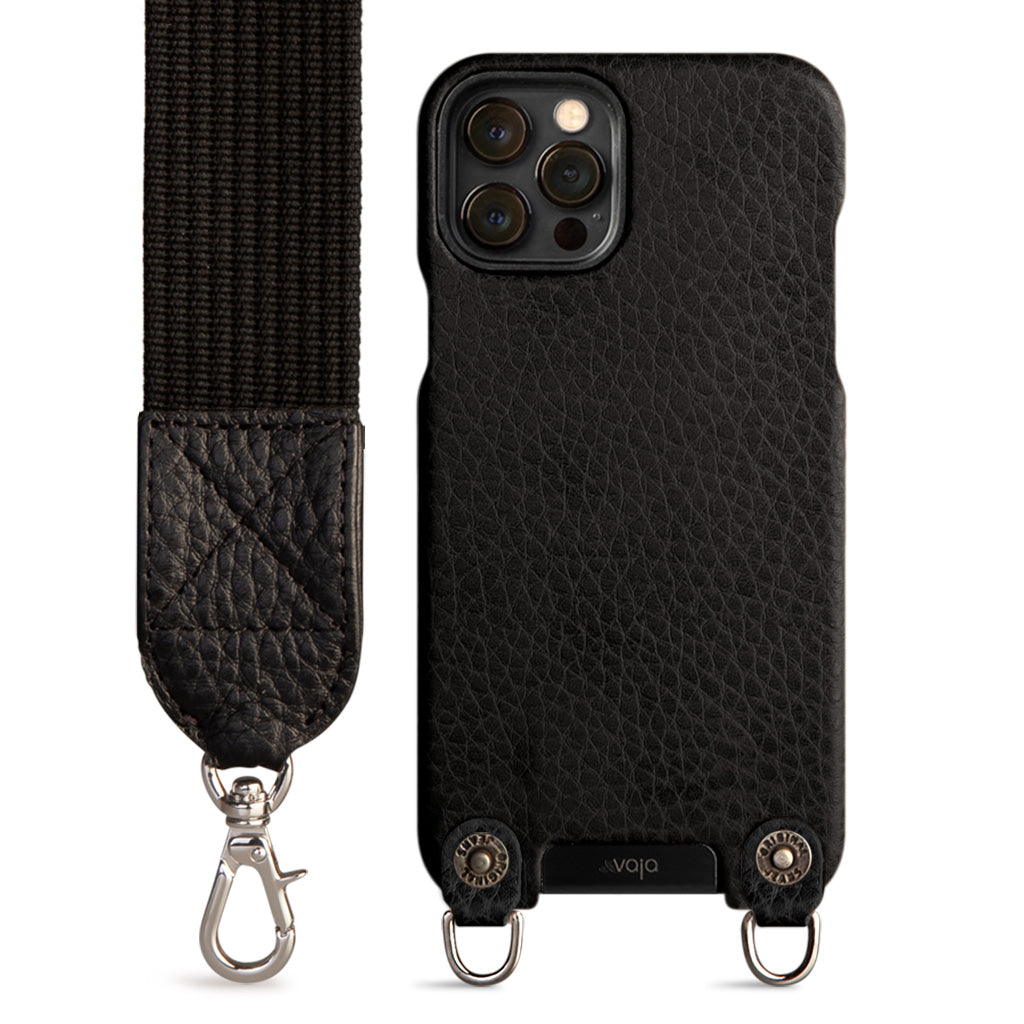 Effortlessly Chic iPhone 12 Crossbody Leather Case - Floater Black