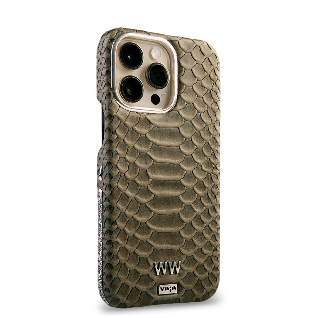 Custom Silver Kobra Grip iPhone 14 Pro leather case - Vaja